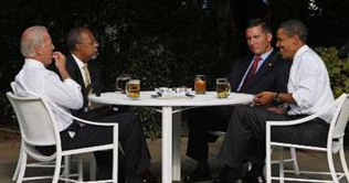 Beer party in white house for black professor and white sergeant 